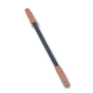 Ergonomisk hantel med läderhandtag och nylonband.