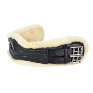 Horse boots from the brand with sheepskin lining and sturdy metal buckles. Durable and comfortable for riding.